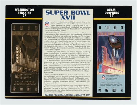 1983 Commemorative Super Bowl XVII Card with Ticket: Redskins vs ...