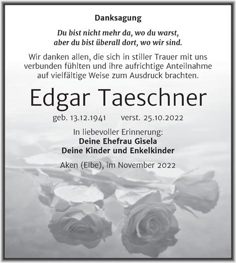 Traueranzeigen Von Edgar Taeschner Abschied Nehmen De