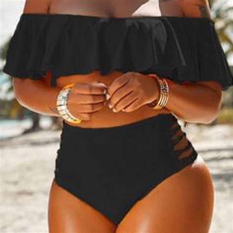 Badhub Women S Plus Size Swimsuits Ruffle Off Shoulder Bikini Sets Two Piece Cutout Criss Cross