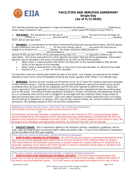 Fillable Online Facilities Use Agreement Template Single Use 1 2 Fax