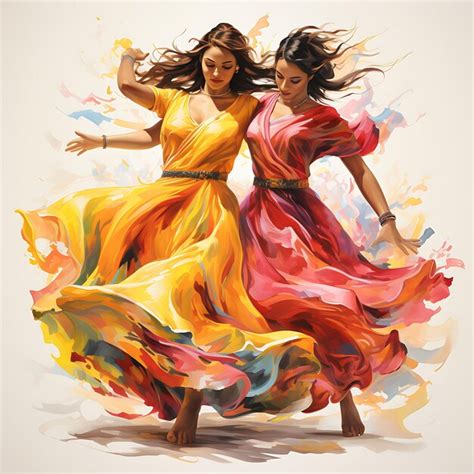 Premium Photo | Watercolor of Giddha Dancers With Bright Pink and Yellow Costumes Twirling Lohri ...