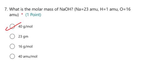 Solved What is the molar mass of NaOH ? ﻿amu) * (1 ﻿Point)& | Chegg.com