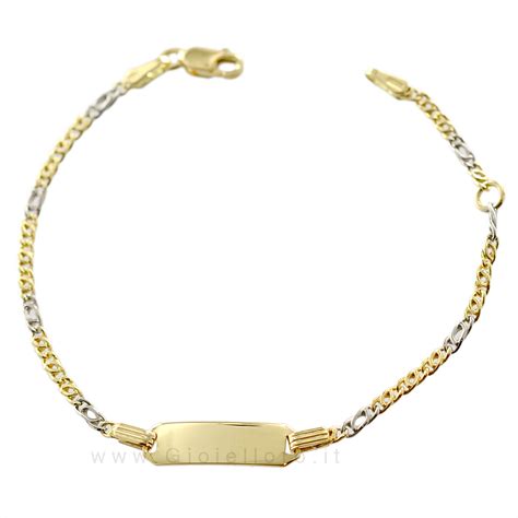 Bracciale In Oro Giallo E Bianco Kt Con Targhetta Gioielloro It