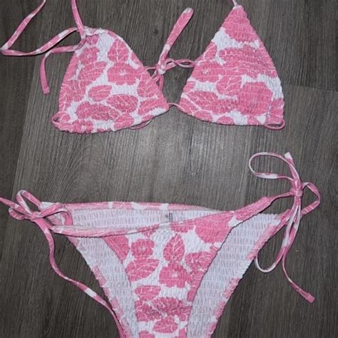 Light Pink Tropical Flowers Bikini Set Liner Has Depop