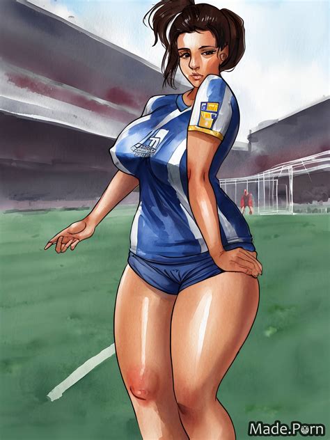 Porn Image Of Brunette Looking At Viewer 20 High Ponytail Watercolor Big Hips Football Field