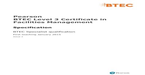 Pdf Pearson Btec Level 3 Certificate In Facilities The Pearson Btec Level 3 Certificate In