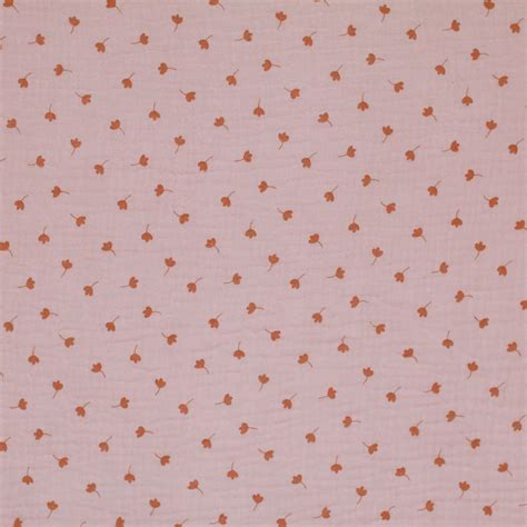 Tissu Double Gaze Imprim Avec Feuille De Tr Fle Nude Rose Au M Tre