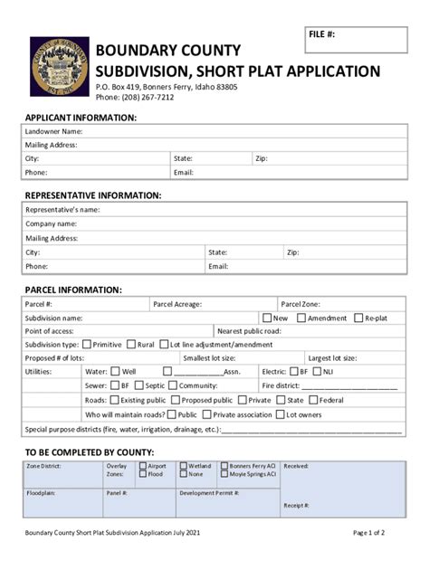 Fillable Online Boundary County Subdivision Short Plat Fax Email