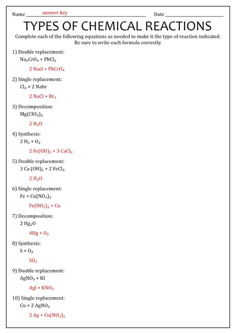 16 Types Chemical Reactions Worksheets Answers Free Pdf At