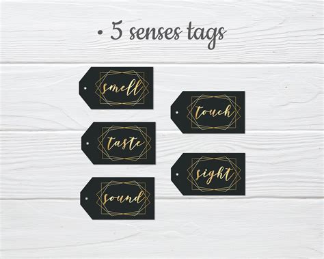 5 Senses Birthday Gift Tags Printable Black And Gold Gift Labels And