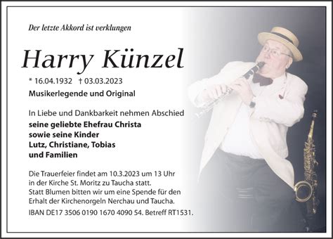 Traueranzeigen von Harry Künzel trauer anzeigen de