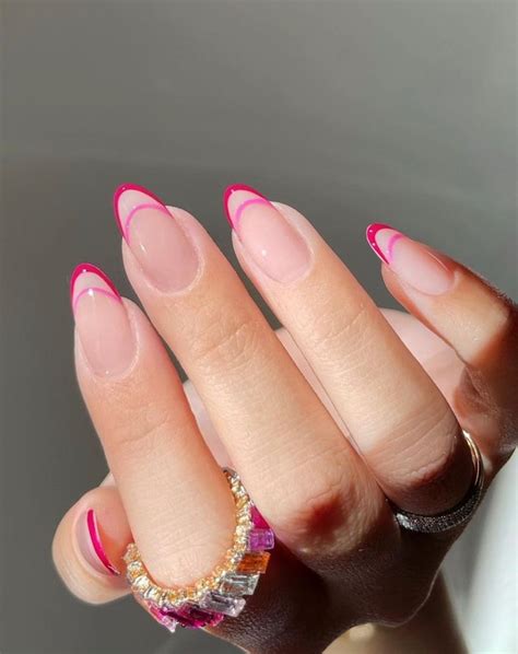 Pink Tip Nails French Manicure Nails Oval Nails French Tip Nails