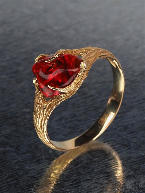 Fire Opal Gold Ring Red Gemstone 18k Yellow Gold Modern Engagement