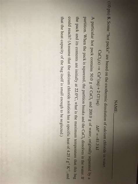 Solved NAME Pts Some Hot Packs Are Based On The Chegg