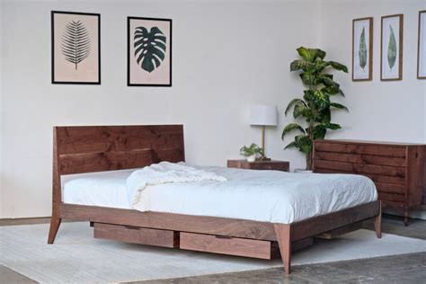 Wood Platform Storage Bed Walnut Bed Platform Bed With - Etsy