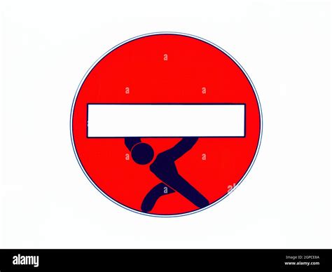 Round Stop Sign with Man Carry Heavy Work Load. Funny Stock Photo - Alamy