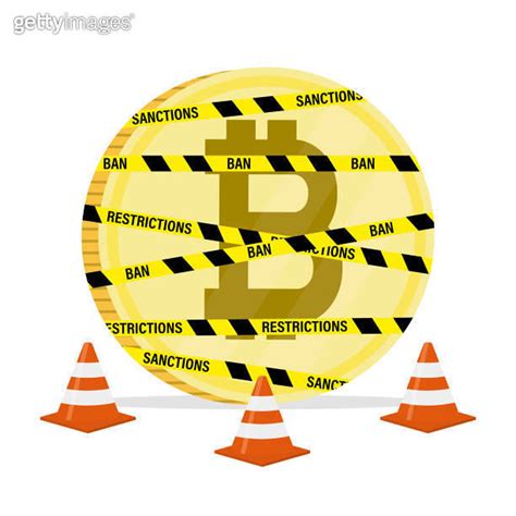 Bitcoin In Warning Tapes And Red Cones Restriction On The Use Of