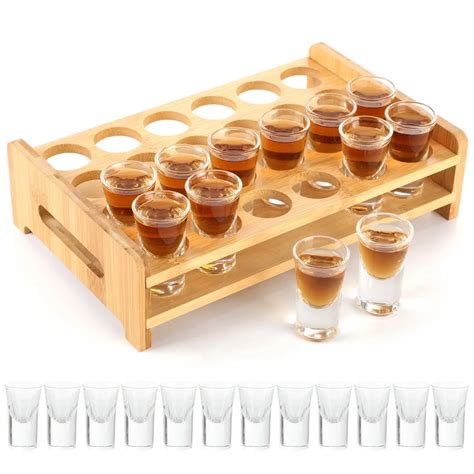 Shot Glass Holder Set With 24 Clear Shot Glasses 0 4 Oz Mini Round Shot Glasses