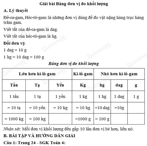 Toán Lớp 4 Bảng Đơn Vị Đo Khối Lượng Hướng Dẫn Chi Tiết và Dễ Hiểu