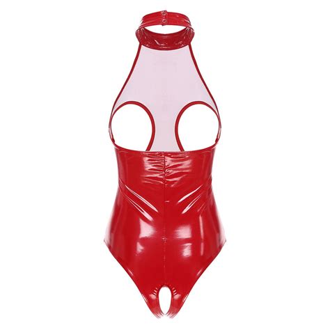 Sexy Women Hollow Out Leather Bodysuit Latex Halter Catsuit Nightwear Lingerie Ebay