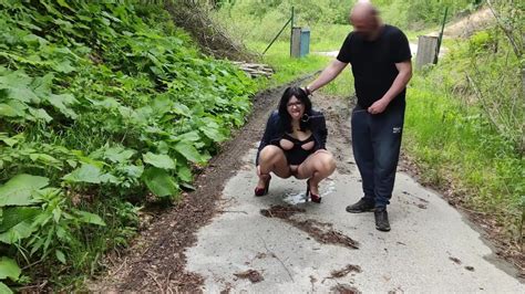 Hot Milf Big Tits In Bondage High Red Heels Collar And Leash Pissing On Leash Piss On Face