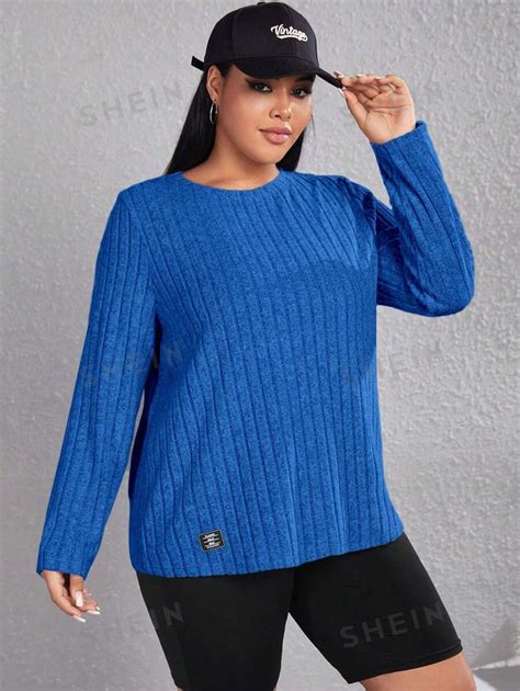 Shein Ezwear Plus Size Round Neck Long Sleeve T Shirt Shein Uk