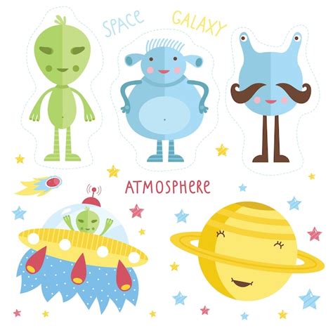 Conjunto De Extraterrestres De Dibujos Animados Vector Premium