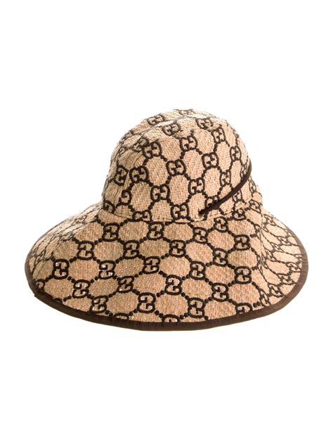 Gucci Raffia Gg Supreme Wide Brim Sun Hat Neutrals Hats Accessories