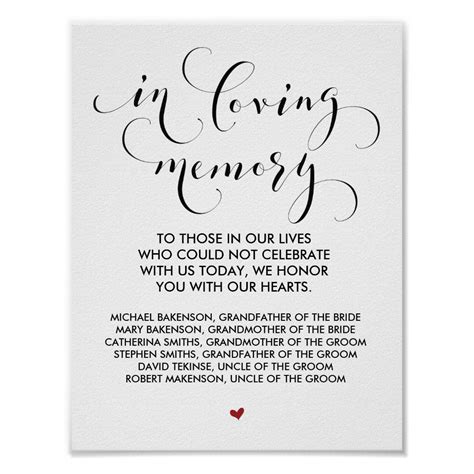 In Loving Memory Wedding Memorial Table Sign Zazzle Wedding Memory