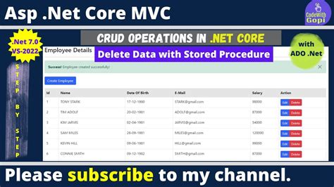 Crud Operations Using Asp Net Core And Ado Net Delete Data With Sql