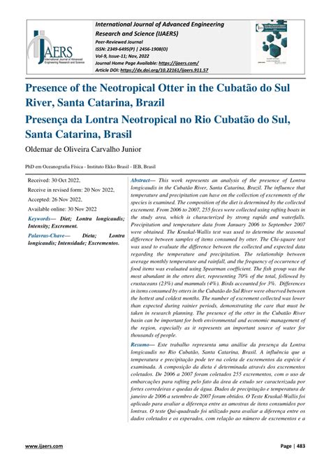 Pdf Presence Of The Neotropical Otter In The Cubat O Do Sul River