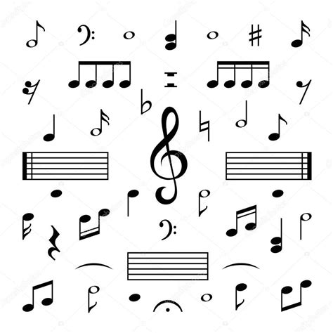 Set De Notas Musicales Nota Musical Triple Clave Silueta Signos Vector