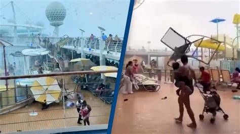 Royal Caribbean cruise ship passengers run to safety after freak storm hits sending furniture flying