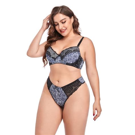 Women Bra Thong Set Floral Print Plus Size Lace Lingerie Set Xl 5Xl