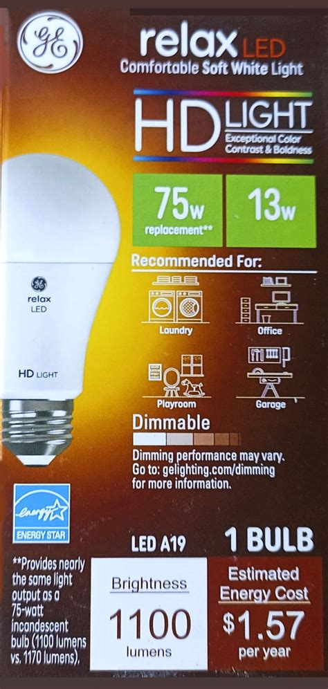 Ge Relax Led A Watt Equivalent Uses Only Watts Lumens