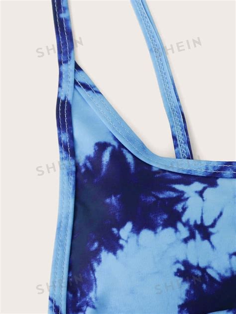 Tie Dye Bikini Set Cami Top High Leg Bottom Piece Swimsuit Shein Uk
