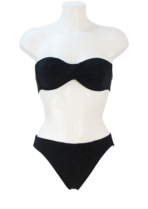 Black Strapless Bikini With Ruche Detail Removable Halterneck Strap