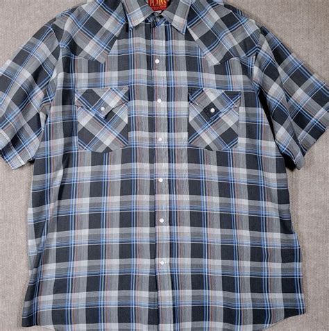 Vintage Plains Western Wear Shirt Mens Large Pearl Snap Black Plaid