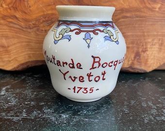 Vintage French Mustard Jar Milk Glass Moutarde Bocquet Yvetot