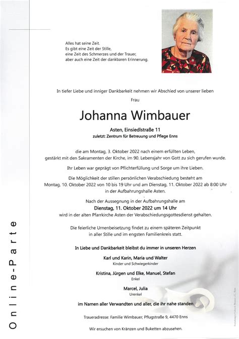 Johanna Wimbauer Bestattung Brixner Enns