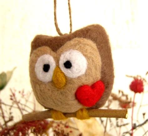 Needle Felted Owl Ornament Wool Hoot Love Heart Mothers Day