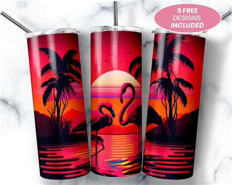 Retro Flamingos Oz Skinny Tumbler Sublimation Design Digital