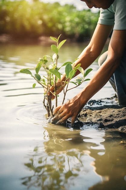 Plantando manguezais para a conservação do meio ambiente e restauração