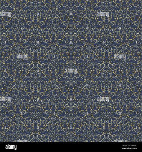 Luxury Gold Royal Seamless Pattern On Blue Navy Background For