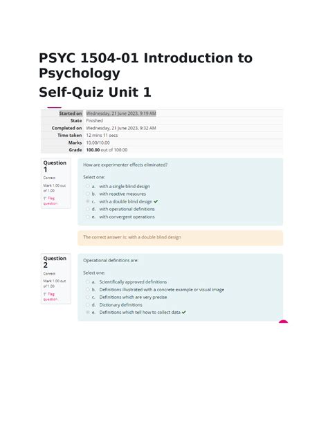 Psyc Self Quiz Unit Psyc Psyc Introduction