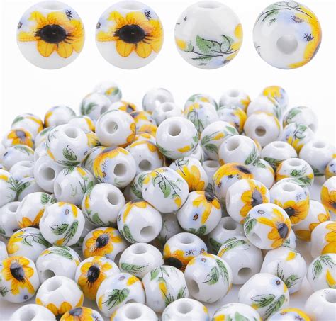 Amazon Pieces Sunflower Ceramic Beads Flower Round Bead