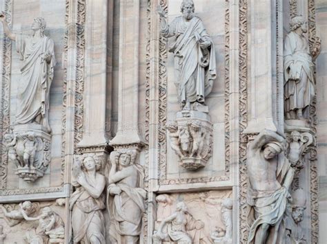 Sculptures on the Facade of Duomo in Milan Stock Photo - Image of ...