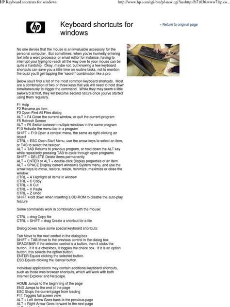 Hp Keyboard Shortcuts For Windows Keyboard Shortcut Computer Keyboard