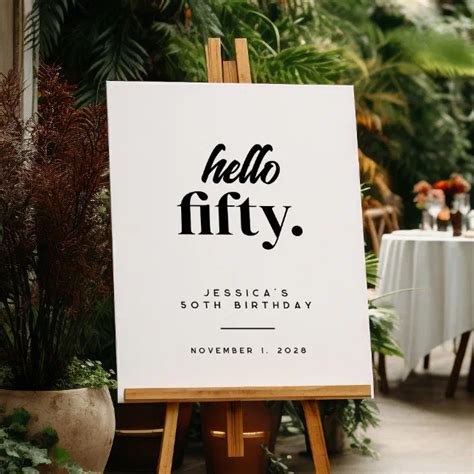 Modern Hello Fifty Th Birthday Welcome Sign Zazzle