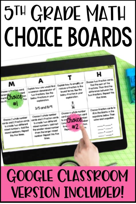 Th Grade Math Choice Boards Google Classroom Included For Distance